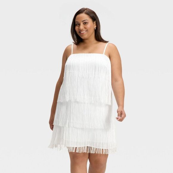 A New Day Dresses & Skirts - a new day White Strapless Fringe Layered Dress